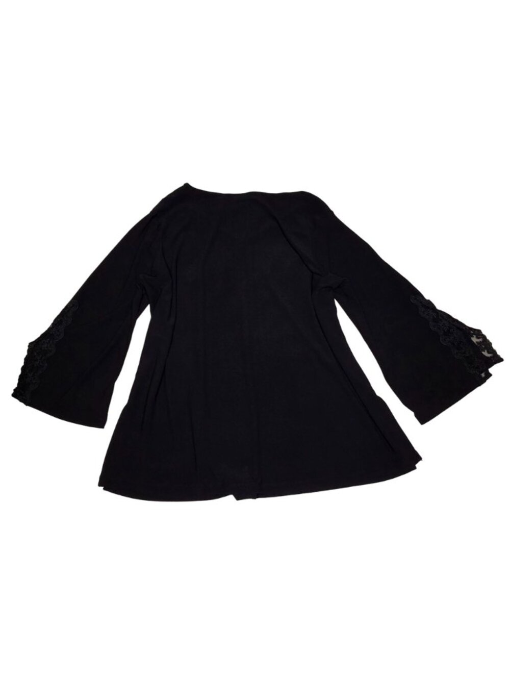 Susan Graver Black Liquid Knit Top 1XL V-Neck Bell Sleeve Lace - Picture 8 of 8